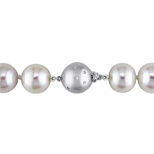 Freshwater Cultured Pearl And Diamond Accent Necklace With 14K White Gold