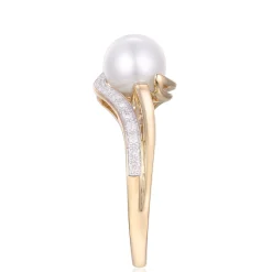Freshwater Cultured Pearl And Diamond Ring In 10K Yellow Gold (1/10 Ct. Tw.)