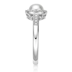 Freshwater Cultured Pearl & 1/8 Ct. Tw. Diamond Ring In Sterling Silver