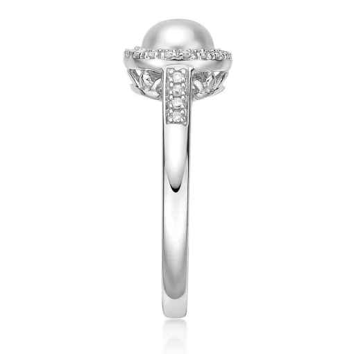 Freshwater Cultured Pearl & 1/8 Ct. Tw. Diamond Ring In Sterling Silver