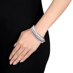 Freshwater Cultured Pearl Bangle Bracelet Set In Grey, Pink And White