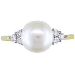 Freshwater Pearl & 1/8 Ct. Tw. Diamond Ring In 10K Yellow Gold