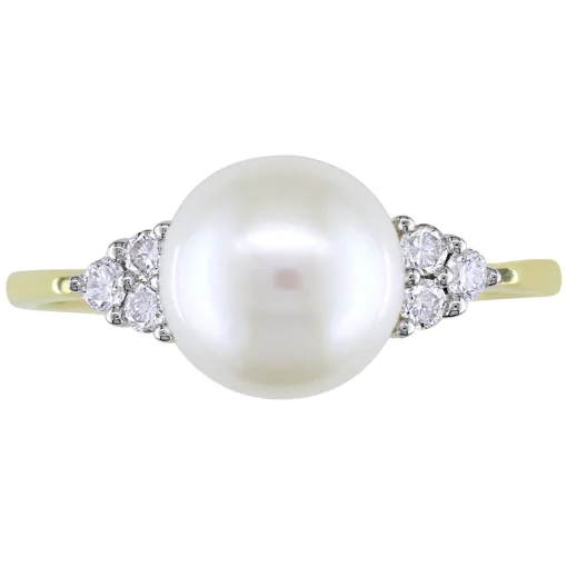 Freshwater Pearl & 1/8 Ct. Tw. Diamond Ring In 10K Yellow Gold