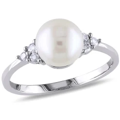 Freshwater Pearl & 1/8 Ct. Tw. Diamond Ring In 10K White Gold