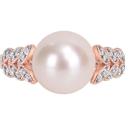 Freshwater Pearl & 1/2 Ct. Tw. Diamond Ring In 10K Rose Gold