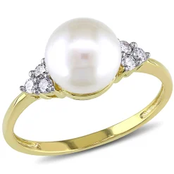Freshwater Pearl & 1/8 Ct. Tw. Diamond Ring In 10K Yellow Gold