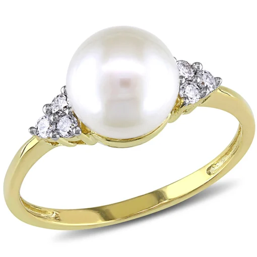 Freshwater Pearl & 1/8 Ct. Tw. Diamond Ring In 10K Yellow Gold