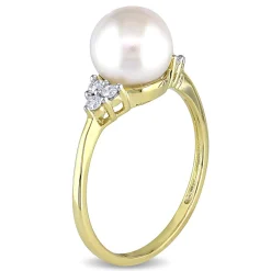 Freshwater Pearl & 1/8 Ct. Tw. Diamond Ring In 10K Yellow Gold