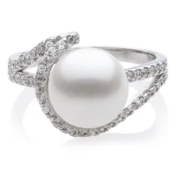 Freshwater Pearl & Cubic Zirconia Ring In Sterling Silver
