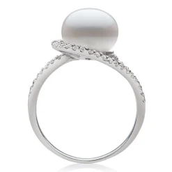 Freshwater Pearl & Cubic Zirconia Ring In Sterling Silver