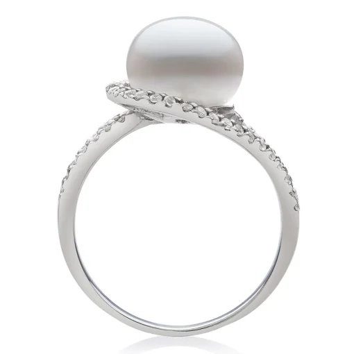 Freshwater Pearl & Cubic Zirconia Ring In Sterling Silver