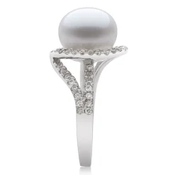 Freshwater Pearl & Cubic Zirconia Ring In Sterling Silver
