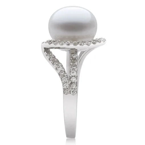 Freshwater Pearl & Cubic Zirconia Ring In Sterling Silver