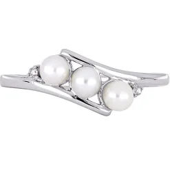 Freshwater Pearl & Diamond Ring In 10K White Gold