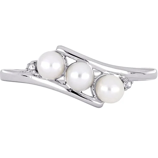 Freshwater Pearl & Diamond Ring In 10K White Gold