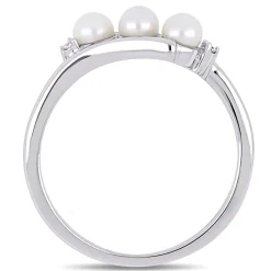 Freshwater Pearl & Diamond Ring In 10K White Gold