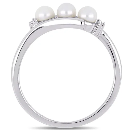 Freshwater Pearl & Diamond Ring In 10K White Gold