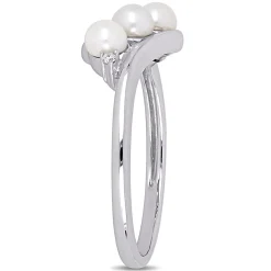 Freshwater Pearl & Diamond Ring In 10K White Gold