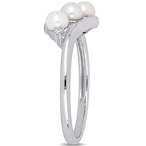 Freshwater Pearl & Diamond Ring In 10K White Gold