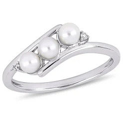 Freshwater Pearl & Diamond Ring In 10K White Gold