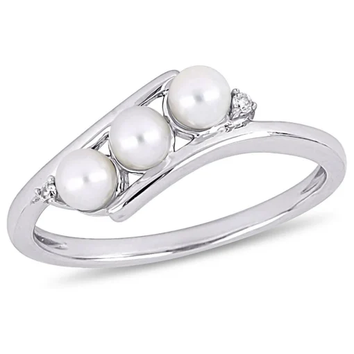 Freshwater Pearl & Diamond Ring In 10K White Gold