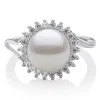 Freshwater Pearl & Lab Created Sapphire Ring In Sterling Silver