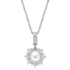 Freshwater Pearl & Lab Created White Sapphire Pendant, Earrings & Ring Boxed Set In Sterling Silver