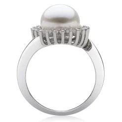 Freshwater Pearl & Lab Created Sapphire Ring In Sterling Silver