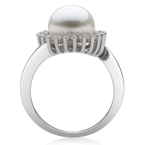 Freshwater Pearl & Lab Created Sapphire Ring In Sterling Silver