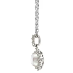 Freshwater Pearl & Lab Created White Sapphire Pendant, Earrings & Ring Boxed Set In Sterling Silver