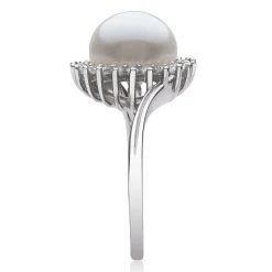Freshwater Pearl & Lab Created Sapphire Ring In Sterling Silver
