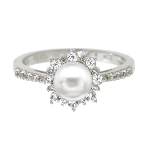Freshwater Pearl & Lab Created White Sapphire Pendant, Earrings & Ring Boxed Set In Sterling Silver
