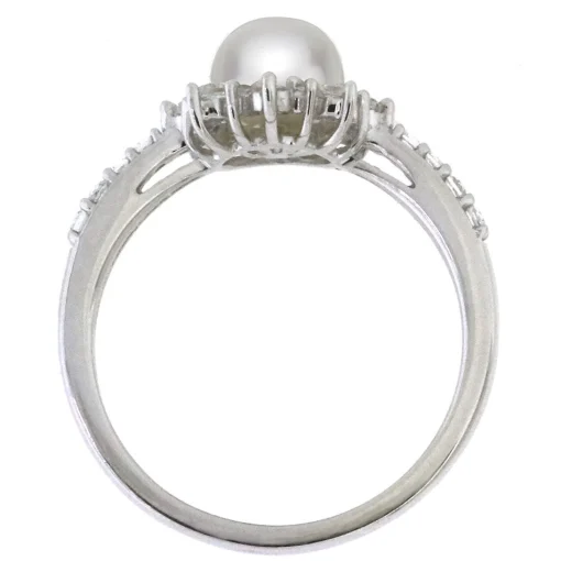 Freshwater Pearl & Lab Created White Sapphire Pendant, Earrings & Ring Boxed Set In Sterling Silver