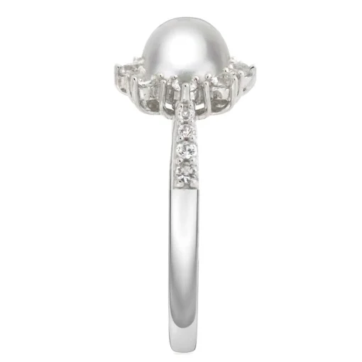Freshwater Pearl & Lab Created White Sapphire Pendant, Earrings & Ring Boxed Set In Sterling Silver