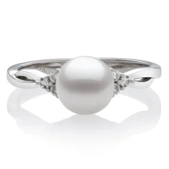 Freshwater Pearl & Lab-Created White Sapphire Ring In Sterling Silver