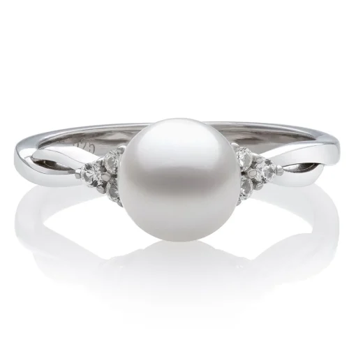 Freshwater Pearl & Lab-Created White Sapphire Ring In Sterling Silver