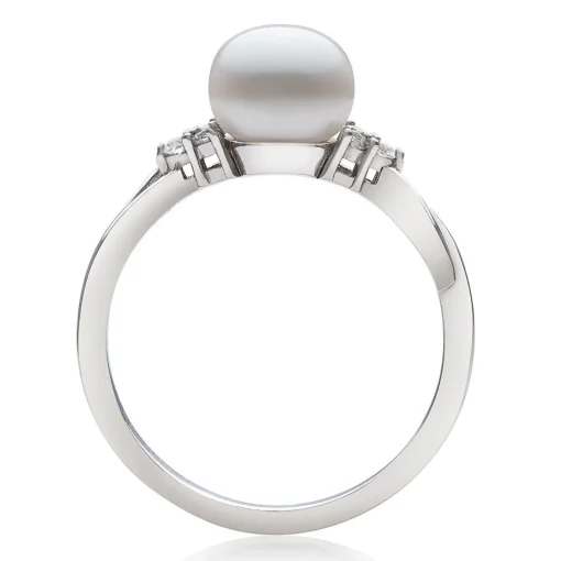 Freshwater Pearl & Lab-Created White Sapphire Ring In Sterling Silver