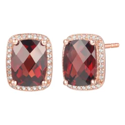 Garnet & 1/7 Ct. Tw. Diamond Earrings In 10K Rose Gold