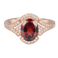 Garnet & 1/4 Ct. Tw. Diamond Ring In 10K Rose Gold