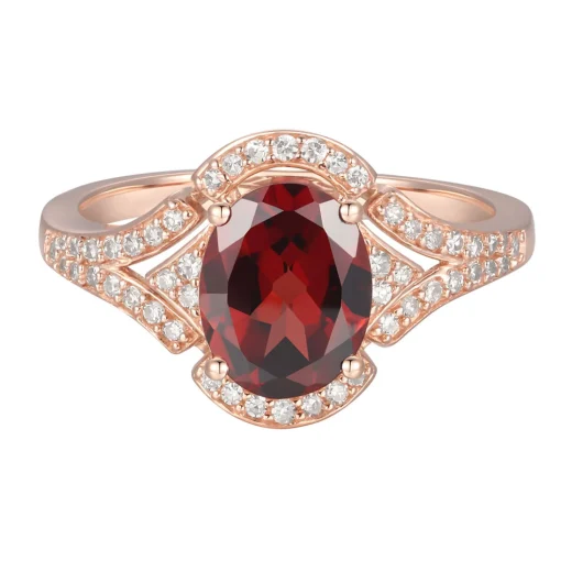 Garnet & 1/4 Ct. Tw. Diamond Ring In 10K Rose Gold