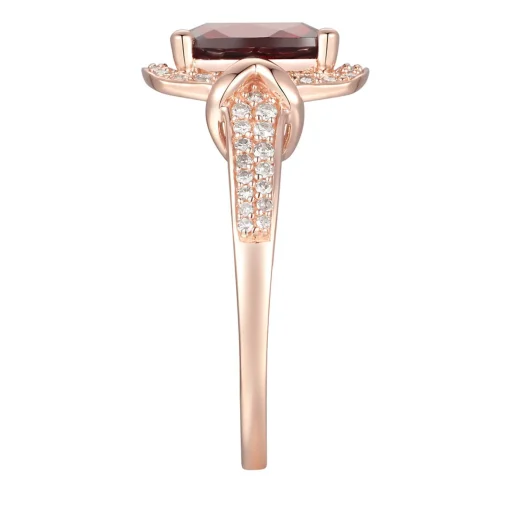 Garnet & 1/3 Ct. Tw. Diamond Ring In 10K Rose Gold