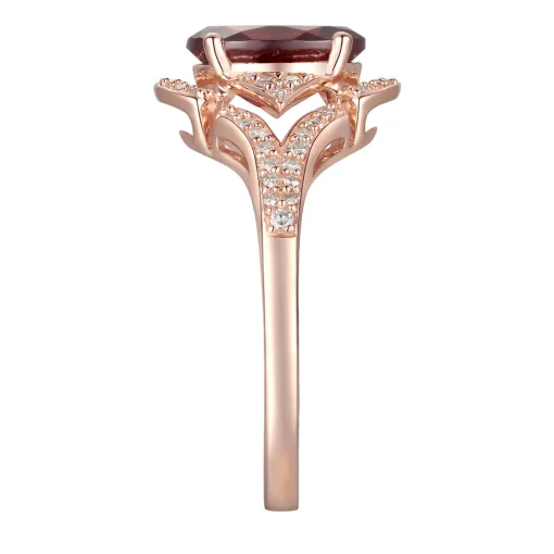 Garnet & 1/4 Ct. Tw. Diamond Ring In 10K Rose Gold