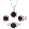 Garnet & Diamond Accent Cushion-Cut Halo Boxed Set In Sterling Silver
