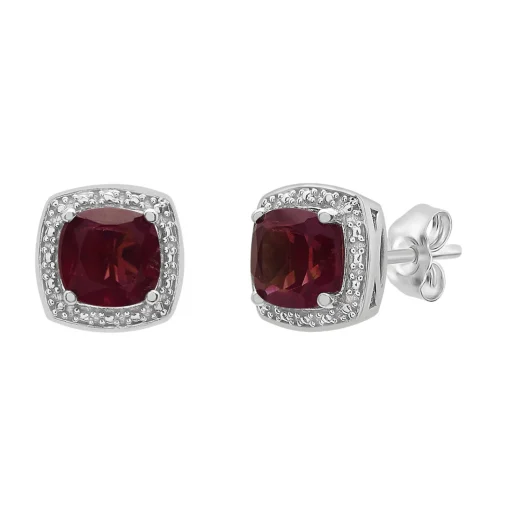 Garnet & Diamond Accent Cushion-Cut Halo Boxed Set In Sterling Silver
