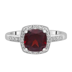 Garnet & Diamond Accent Cushion-Cut Halo Boxed Set In Sterling Silver