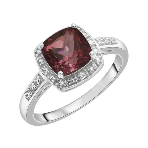 Garnet & Diamond Accent Cushion-Cut Halo Boxed Set In Sterling Silver