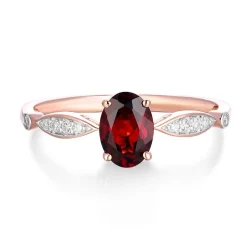 Garnet & Diamond Ring In 10K Rose Gold