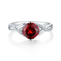 Garnet & Diamond Ring In 10K White Gold