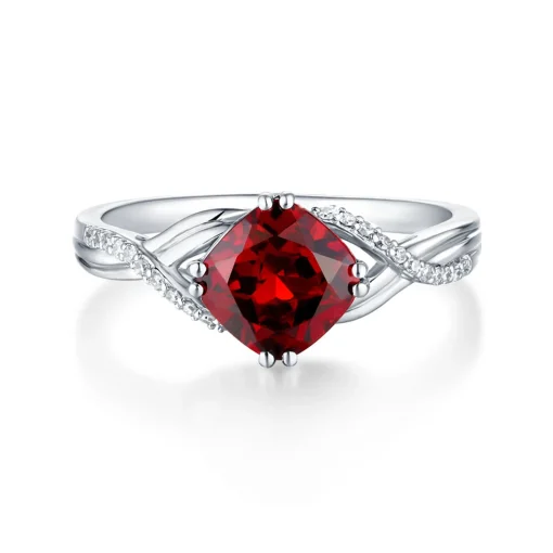 Garnet & Diamond Ring In 10K White Gold