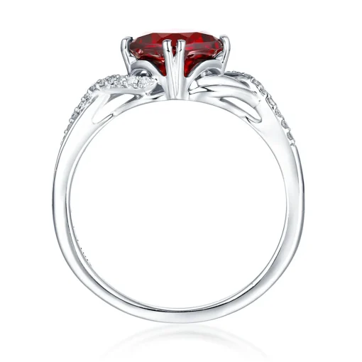 Garnet & Diamond Ring In 10K White Gold